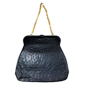 Nettie Rosenstein Vintage Rare Ostrich Large Chain Shoulder Bag Purse Handbag